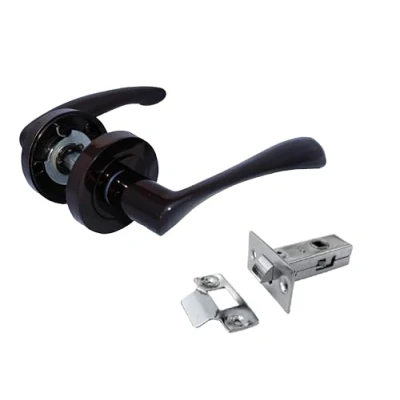 Image of Door Handle Internal Black Nickel Twist Set, Interior Latch Lever on Rose, Black, Latch, Bedroom (1 Pair of Handles + Tubular Latch)