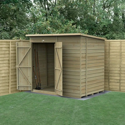 Image of 7&#039; x 5&#039; Forest 4Life 25yr Guarantee Overlap Pressure Treated Windowless Double Door Pent Wooden Shed (2.26m 1.69m)