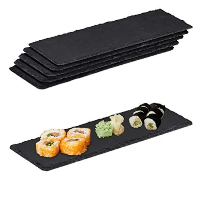 Image of Relaxdays Serving Slate, 12x Set, Dessert Platter, Cheese &amp; Sushi Board, 30x10 cm, Charcuterie Restaurant, Black