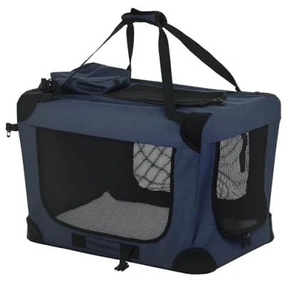 Image of PawHut Foldable Pet Carrier for Small and Miniature Dogs, Portable Cat Soft Side Travel Crate with Removable Mat, Storage Bags, Breathable Mesh 60 x 41.5 41cm Dark Blue