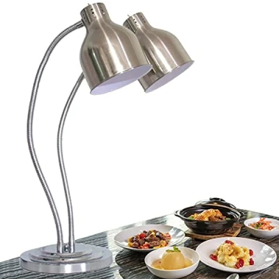 Image of YAOYAOO Food Heat Lamp Freestanding, Commercial Warmers for Parties Buffets Pizza Steak Fried Chicken, Double Head Multi directional Adjustment Catering Warmer Lights