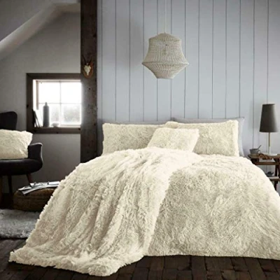 Image of SELECT ED® Luxuries Hug &amp; SNUG Soft Warm Cosy Sofa Bed Fleece Fluffy Duvet Cover + Pillow Case Set (Cream, Single)