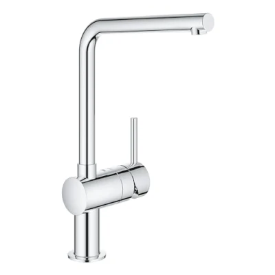Image of GROHE Minta Kitchen Sink Mixer Tap (Monobloc Installation, Single Leaver, L Spout, Swivel Range 0/150/360, 46 mm Ceramic Cartridge, Tails 3/8 Inch), Size 332mm, Chrome, 31375000