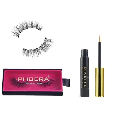 Image of AQUAPURITY PHOERA MAGNETIC LASHES + LIQUID EYELINER 100% HARM FREE STRONG HOLD WIND RESISTANT (DRAMATIC LINER)