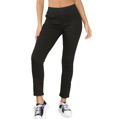 Image of 989Zé ENZO Womens Elasticated Waist Jeans Pants Slim Straight Leg Pull On Stretch Denim Trousers Casual Cotton Comfy Jeggings EZL432 Black 24