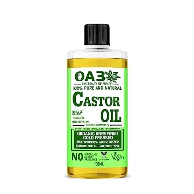Image of OA3 Pure Natural Castor Oil 100ML Cold Pressed, 100% &amp; Undiluted, Hexane Free Nourish Your Skin, Hair, Eyebrows, Nails, Beard, and Eyelashes