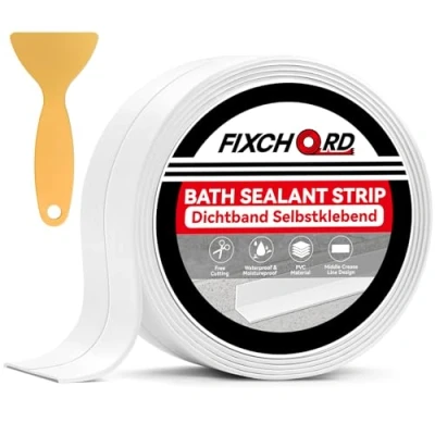 Image of FIXCHORD Bath Sealant Strip, Sealing Tape, Sink Simple Seal Tape Mould Free, Self Adhesive Caulk Strip for Kitchen Bathroom Toilet Wall Corner with Tool 3.2M*38mm