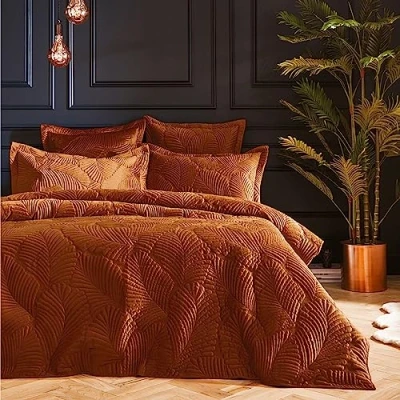 Image of Paoletti Palmeria Super King Quilted Duvet Set, Rust