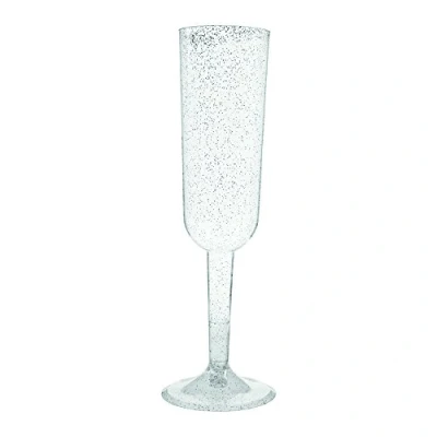 Image of Elegant Silver Glitter Plastic Champagne Flutes Ideal for Parties &amp; Events 4ct