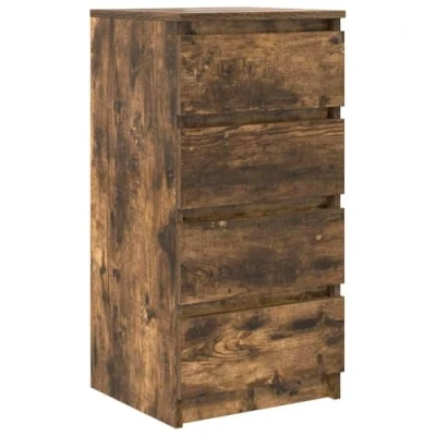 Image of vidaXL smoked oak sideboard engineered wood storage cabinet with 4 drawers for living room/bedroom 37.5x35x76 cm