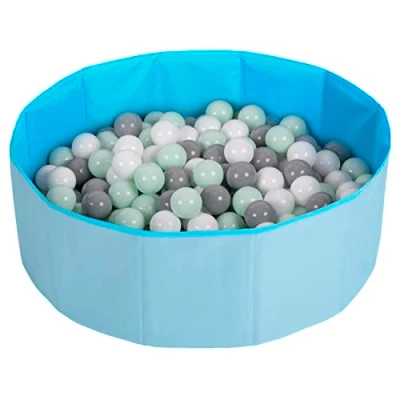 Image of Selonis Children Colourfull Foldable Ballpit With 200 Balls, Blue:White/Grey/Mint