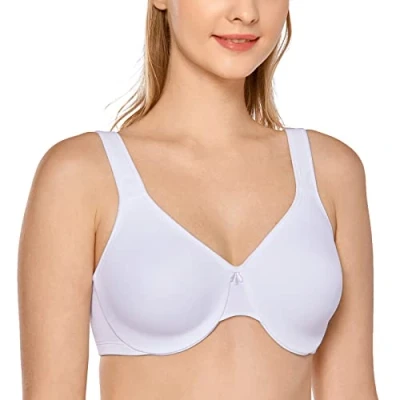 Image of Delimira Women&#039;s Minimiser Bra Plus Size Underwired Full Cup Non Padded Seamless Support T Shirt White 34F