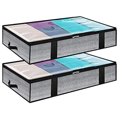 Image of 90L Underbed Storage Bags, 2 Pack Large Clothes Bags With Zips, Thick Breathable Clear Window Clothing for Bedding Duvet Quilts Blankets
