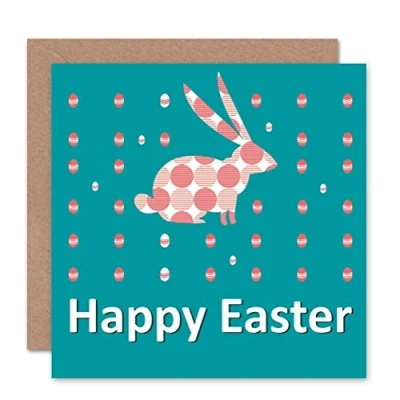 Image of Wee Blue Coo HAPPY EASTER ABSTRACT BUNNY EGGS BLANK GREETINGS CARD ART