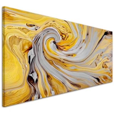 Image of Wallfillers Mustard Yellow Grey Abstract Painting Canvas Wall Art Print 1290 118x49cm