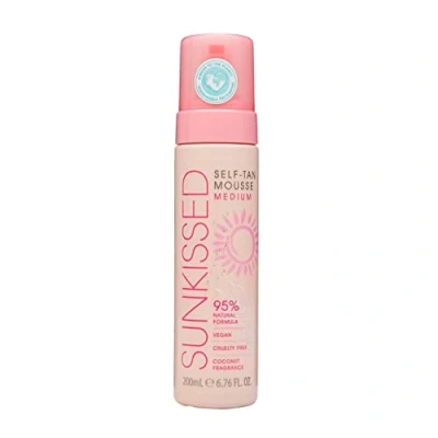 Image of Sunkissed Self Tan Mousse Medium 200ml 95% Natural Vegan Cruelty Free Coconut Fragrance