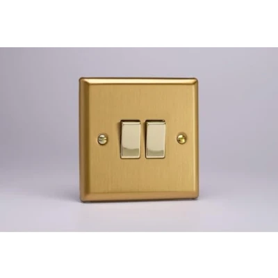 Image of Varilight XB77D Double Intermediate Light Switch, 10A, 2 Gang, Classic Brushed Brass