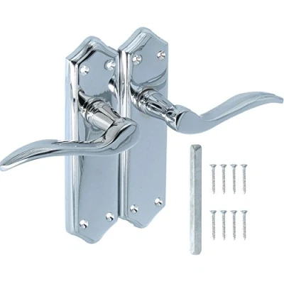Image of Pair of Chrome Lever Latch Door Handles