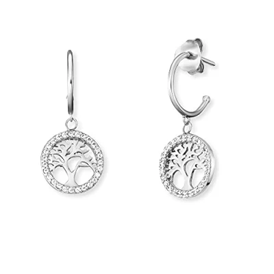 Image of Angel Whisperer Silver Tree Of Life Hoop Earrings