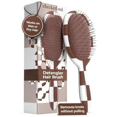 Image of FRAMAR Hair Brush Detangler Wet Brushes For Women, Womens Brush, Accessories, Hairbrush Reduces Breakage Detangle Checkered Chocolate