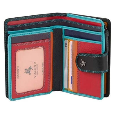 Image of Visconti Women&#039;s Two Fold Leather Wallet Rainbow Multi Purse (Rb51) Black (Black)