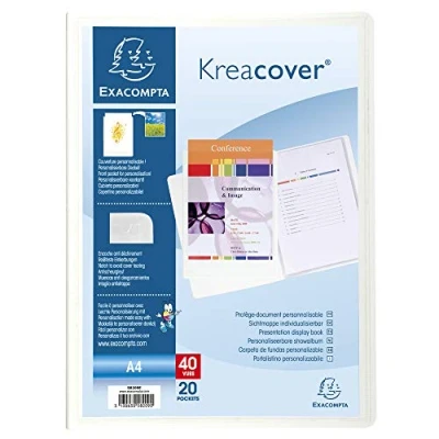 Image of Exacompta Ref 58209E Kreacover Collection Opaque Rigid PP Display Book 240 x 320mm in Size, Suitable for A4 Documents, 20 Pockets, 40 Viewing Pages White