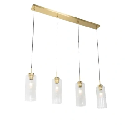 Image of Qazqa Art Deco Dining Room I Table Pendant Lamp Light Ceiling Gold with Glass 4 Lights Laura Suitable for LED E27 Li