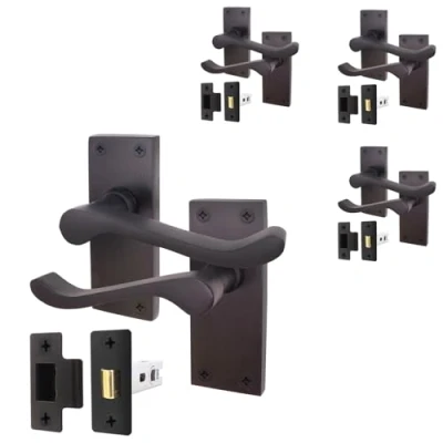 Image of EAI Black Victorian Scroll Door Handle Latch Set 4 Pairs of Matt Internal Lever Handles on Backplate &amp; (64mm)