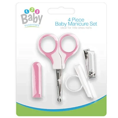 Image of 4x Pcs BABY MANICURE SET Nail Clippers Safety Scissors File Pedicure Cover 0+M Toddler UK FREE P&amp;P (PINK)