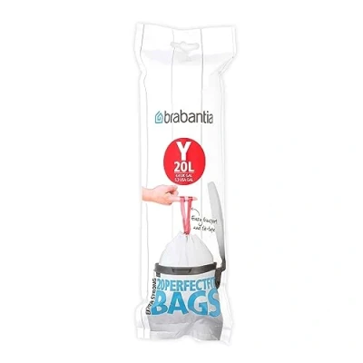 Image of Brabantia IdealFit Bin Liners (Size Y/20 Litre) Ideal Quality Thick Plastic Trash Bags with Tie Tape Drawstring Handles (20 Bags)