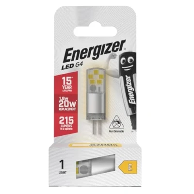Image of Energizer G4 LED Light Bulb. 2.4W (20w Halogen Equivalent) 12V. 200 Lumens. Bi Pin Base Energy Saving. Warm White 2700k