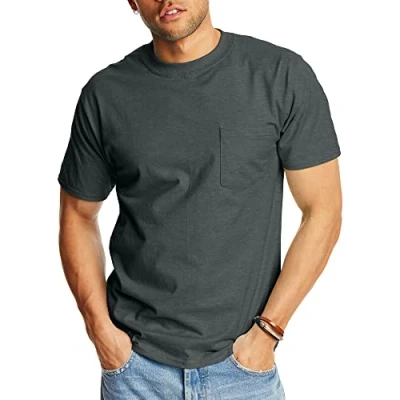 Image of Hanes Mens Short Sleeve Beefy T with Pocket Shirt Gray