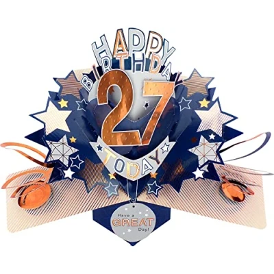 Image of Happy 27th Birthday 27 Today Pop Up Greeting Card Love Kate&#039;s Cards Him POP204MC27