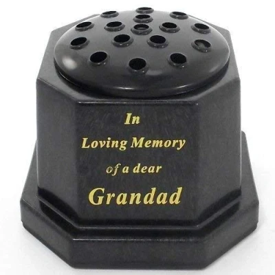 Image of Black topped In loving memory of a dear Grandad memorial pot/grave vase