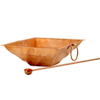 Image of Satisfactory Nation Traditional Copper Hawan Kund Indian Religious Agnihotra Yagya Puja Accessories Havan 12&quot; X Inch with Spoon