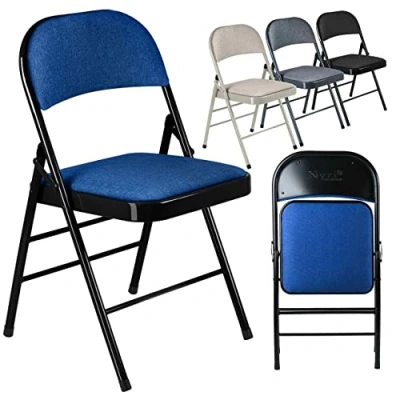 Image of Nyxi Set of 6 Folding Chairs with Padded Fabric Seats, Metal Frame, Foldable Chair Home Office Dinning, Multi Purpose Indoor &amp; Outdoor (Navy Blue)