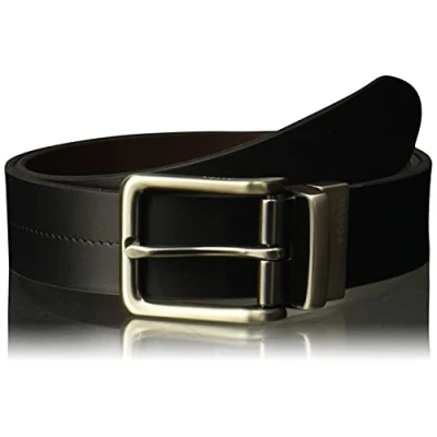 Image of Fossil Men&#039;s Reversible Black/Brown Leather Belt, Brandon Black/Brown, 34