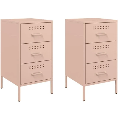 Image of vidaXL Bedside Cabinets 2 pcs Pink 36x39x68 cm Steel