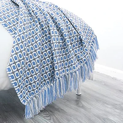 Image of LumiSyne Knitted Throw Blanket Tassels Houndstooth Bohemian Check Soft Cozy Woven Sofa Throws Warm Armchair Cover Decorative For Couch Bed Settee 170x130cm
