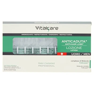 Image of Vitalcare Swiss Anti Hair Loss Treatment for Men, Energizing, Restructuring, with Follicusan Molecule Complex, 10 Vials Men of 6 ml, Practical Dispenser