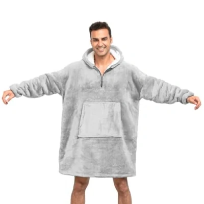 Image of YOULIKE Blanket Hoodie Oversized Sherpa Fleece Wearable Hoodies for Women &amp; Men, Comfy Fluffy Hooded Blankets(Light Grey)