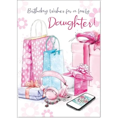 Image of doodlecards Daughter Birthday Card Present Pile Medium Size with Plain Envelope