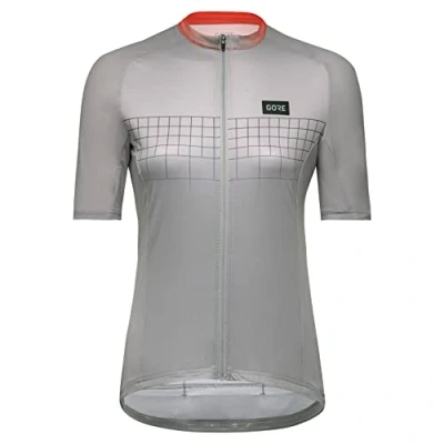 Image of GORE WEAR Women&#039;s Breathable Cycling Jersey, Grid Fade 2.0, Fast Moisture Wicking, With Pockets, Short Sleeve Shirt, Ultramarine Blue/Firebal, 42