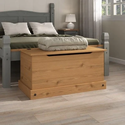 Image of Corona Pine Ottoman Bedding Box Toy Chest Traditional Mexican Solid Wood