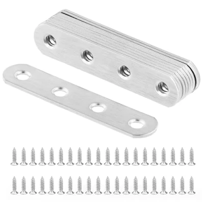 Image of QWORK® 10PCS 77x16x2mm Stainless Steel Flat Braces Straight Corner Brackets with 40 PCS Fixing Screws