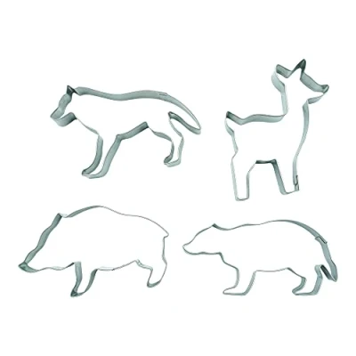 Image of BekkiB 880751 Set of 4 Forest Cookie Cutters Cutter Animals Deer, Wolf, Badger and Wild Boar