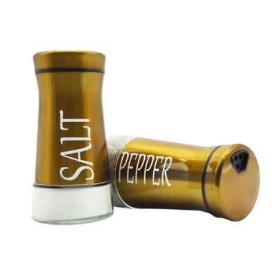 Image of Pack of 2 Salt and Pepper Shaker Pots Set Pot Kitchen Accessories (Gold, Without Holder)