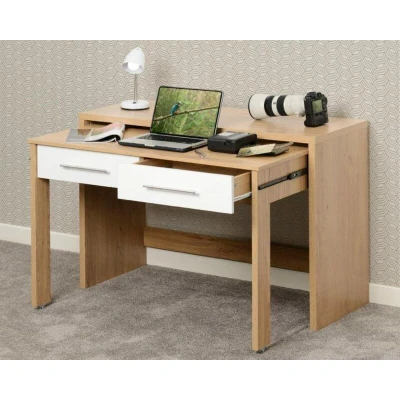 Image of Seconique Seville 2 Drawer Slider Desk in White Gloss/Light Oak Effect Veneer