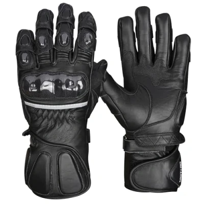 Image of MOTERO Mens Warm Motorcycle Riding Gloves Full Finger Motorbike Leather With CE Knuckle Heavy Duty Armour Protection (Blk 2XLarge)