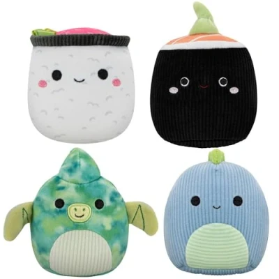 Image of Squishmallows JPT0791 JPT 3.5&quot; 4 Pack Squeaky Plush Dog Toys (Shozo, Shun, Fletcher, Rashad) (Amazon) (polybag), Multicolour